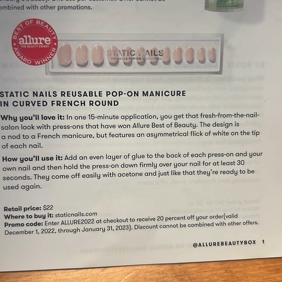 NWT Static nails reuseable pop-on manicure in curved French round. - Picture 11 of 11
